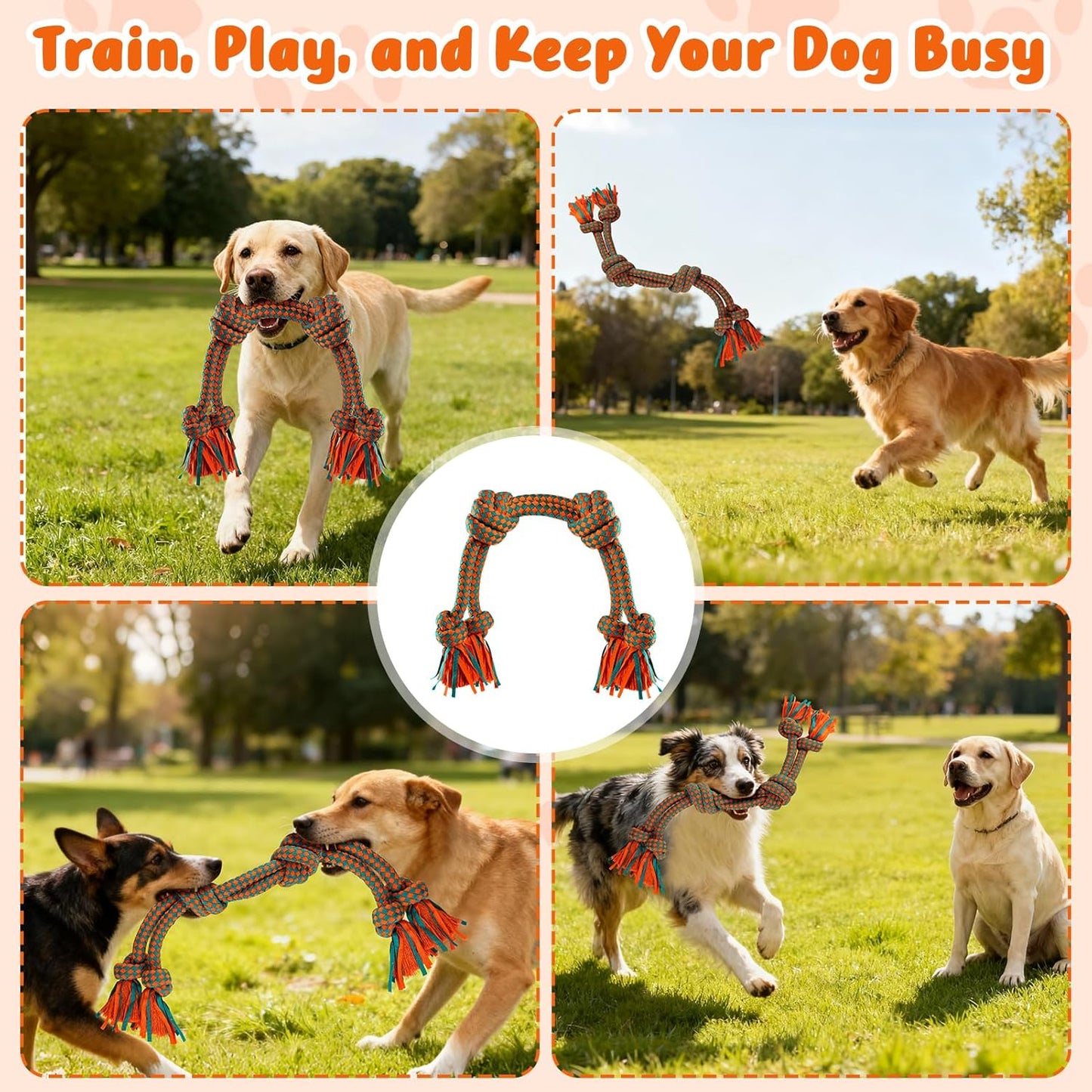 Heavy-Duty Dog Rope Toy — 6-Knot Super-Strength Fiber Tug Rope, Ideal for Powerful Chewers The First Super-Fiber Durable Chew Toy, Specifically Designed for Large and Medium-Sized Dogs (Small)
