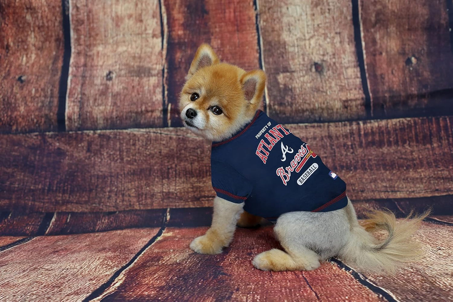 MLB Atlanta Braves Dog T-Shirt, Small. - Licensed Shirt for Pets Team Colored with Team Logos. - Premium Stretchable Materials for The Comfort of Your Dog & Cat.