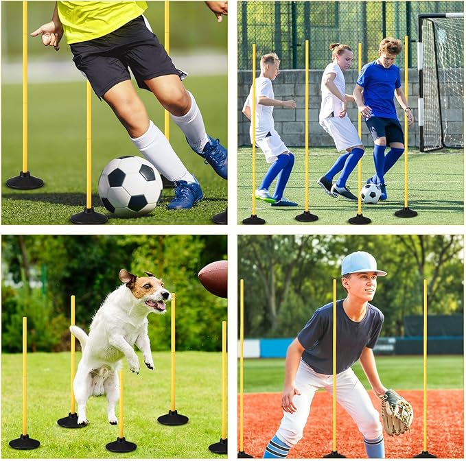 6 Pack Agility Training Pole for Soccer/Dog Soccer Agility Poles Adjustable Football Basketball Speed and Agility Training Equipment for Football Rugby Basketball 5.4FT with Round Rubber Base