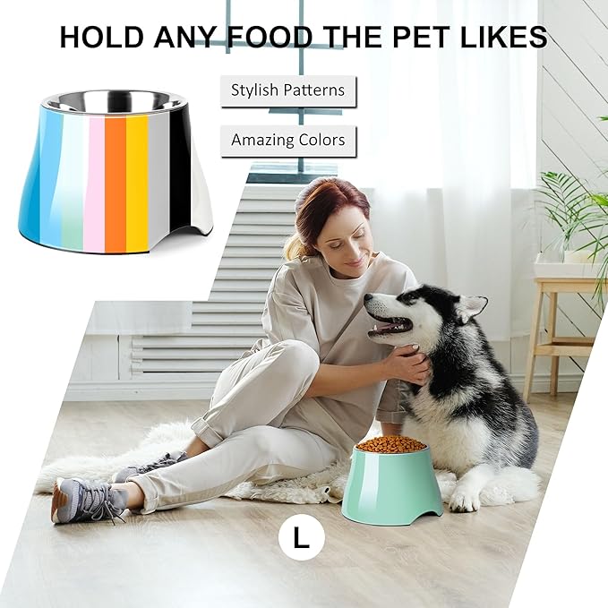 Dog Bowls,Cone Friendly Non-Slip Single Dog Bowl with Stainless Steel Inner, Raised Bowls for Small and Medium Dogs Spaniel Dogs Long Ear, High Capacity, L/3 Cups Mint Green