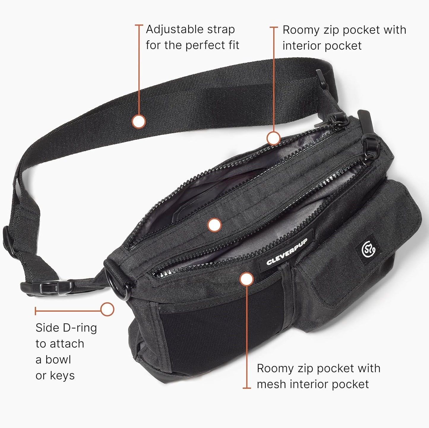 Dog Walk & Train Sling Bag - Hands-Free 2-In-1 Treat Pouch, Poop Bag Holder, Clicker, Phone Pocket - Crossbody/Fanny Pack, Adjustable Strap - Graphite