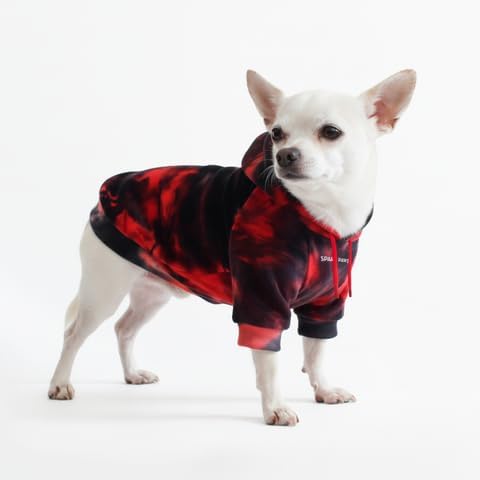 Spark Paws Dog Hoodie – Premium Dog Sweater for Small, Medium, and Large Dogs | Warm Outfits for French Bulldogs, Pitbull, Puppy, Winter Jacket Alternative - Red & Black - S