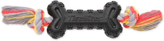Mammoth Pet Products TireBiterII e with Cotton-Poly Rope – Natural Rubber Dog Toys for Extreme Chewers – Dog Toys for Extra Long Interactive Play – Aggressive Chewer Toys for Dogs - Large 16”, Black (31023F)