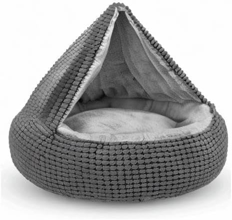 SIWA MARY Dog Bed with Attached Blanket for Small Dogs or Cats, Soft Plush Cozy Donut Cuddler Hooded Pet Beds Washable. Round Puppy Bed Orthopedic, Calming Cat Cave Bed. Anti-Slip Bottom 26inch
