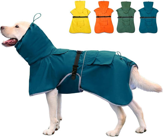 Waterproof Dog Raincoat Hooded Slicker Poncho Raincoat for Medium Large Dogs, Adjustable Dog Rain Coat Jacket(Blue, 6XL)