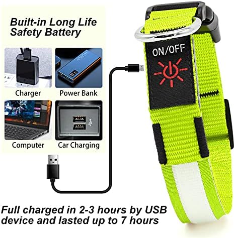 YFbrite Ultra Light Adjustable LED Dog Collar, Light up Dog Collars Rechargeable Glowing in The Dark Collars Visiblity & Safety for Small, Medium, Large Dogs (Green, Small)