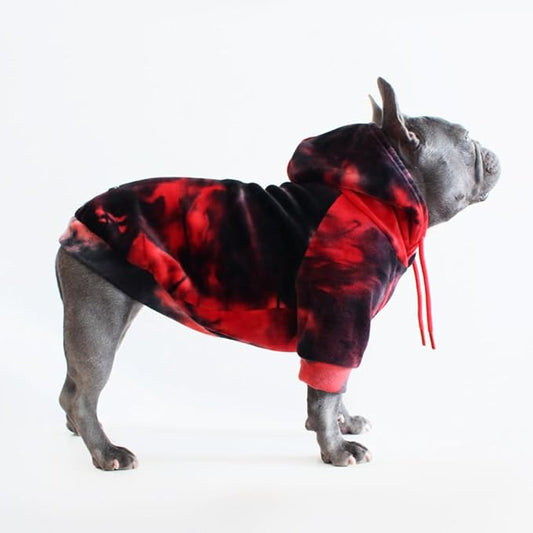 Spark Paws Dog Hoodie – Premium Dog Sweater for Small, Medium, and Large Dogs | Warm Outfits for French Bulldogs, Pitbull, Puppy, Winter Jacket Alternative - Red & Black - L