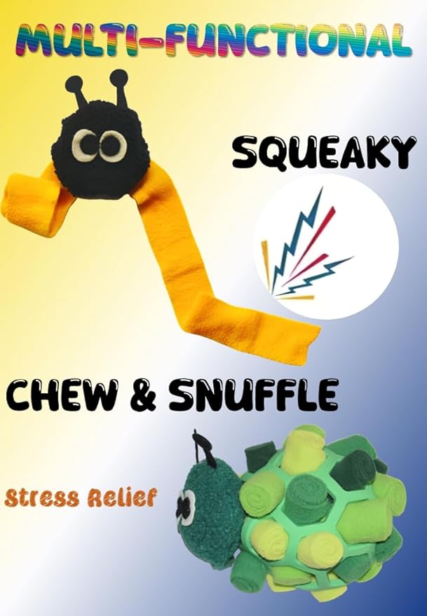 PET-ELF Caterpillar Snuffle Ball for Dogs, Interactive Tug Toys, Treat Dispensing Puzzles, Improve Foraging Skills, Slow Feeder, Indoor and Outdoor Enrichment Toy, Multifunction, Yellow, 1 Pack