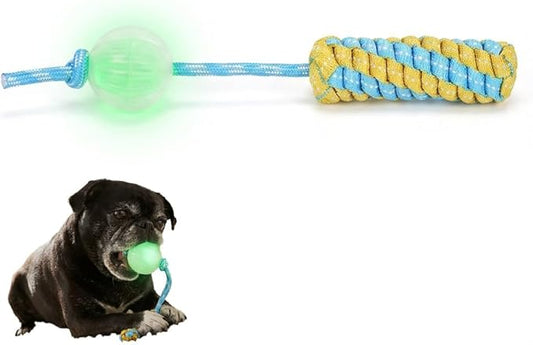 Tug of War Rope Dog Toy - Glow in The Dark Dog Chew Toy with Glowing Squeaky Ball, Pet Interactive Pull Fetch Toys, Teeth Cleaning Chew Toys