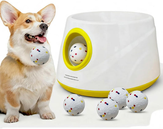 Automatic Ball Launcher for Dogs, Dog Ball Launcher with 6 ETPU 2.3” Balls, Adjustable Distance Thrower for Indoor & Outdoor Fetch Play, Interactive Pet Toy for Small & Medium Dogs