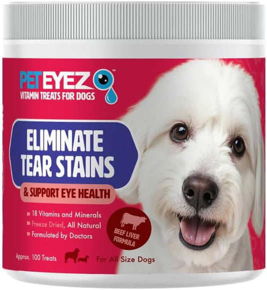 Peteyez Tear Stain Remover Vitamin Treats for Dogs - Support Eye Health & Reduce Itching & Tear Stain Buildup - 100% Natural Dog Treats w/Superfoods, Antioxidants & Nutrients - 8 oz (Beef)