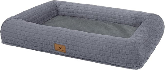 Plush Orthopedic Dog Bed for Medium Large Dogs, Memory Foam Bolster Sofa Bed with Removable Washable Cover, Waterproof Lining & Non-Slip Bottom (Grey-S)