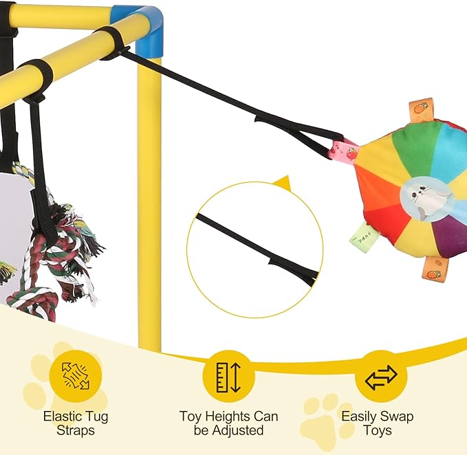 Upgraded Puppy Play Gym with 14 Hanging Toys -Small Dogs Indoor Jungle Gym-Adjustable PVC Frame, Teething & with Mental Stimulation