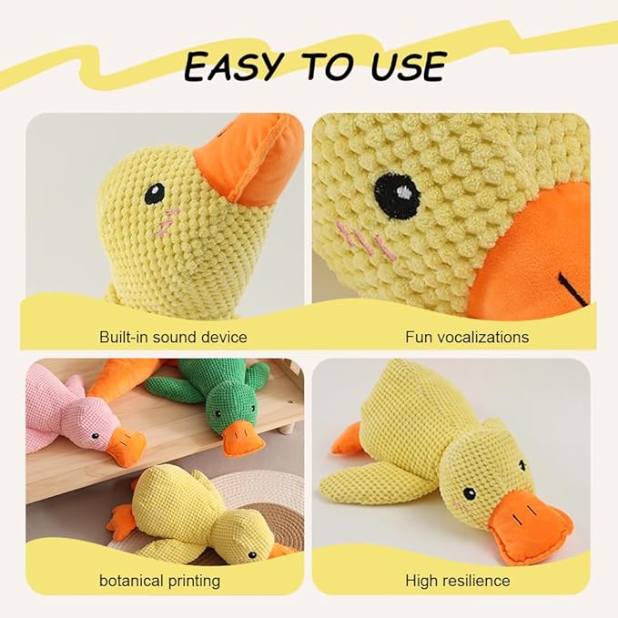 2025 Upgraded Dog Toys, New Durable Calming Duck Toys, Dog Toys for Aggressive Chewers with Soft Squeaker, Fun for Indoor Puppies and Senior Pups (Yellow, L-11.4 * 13.5in)