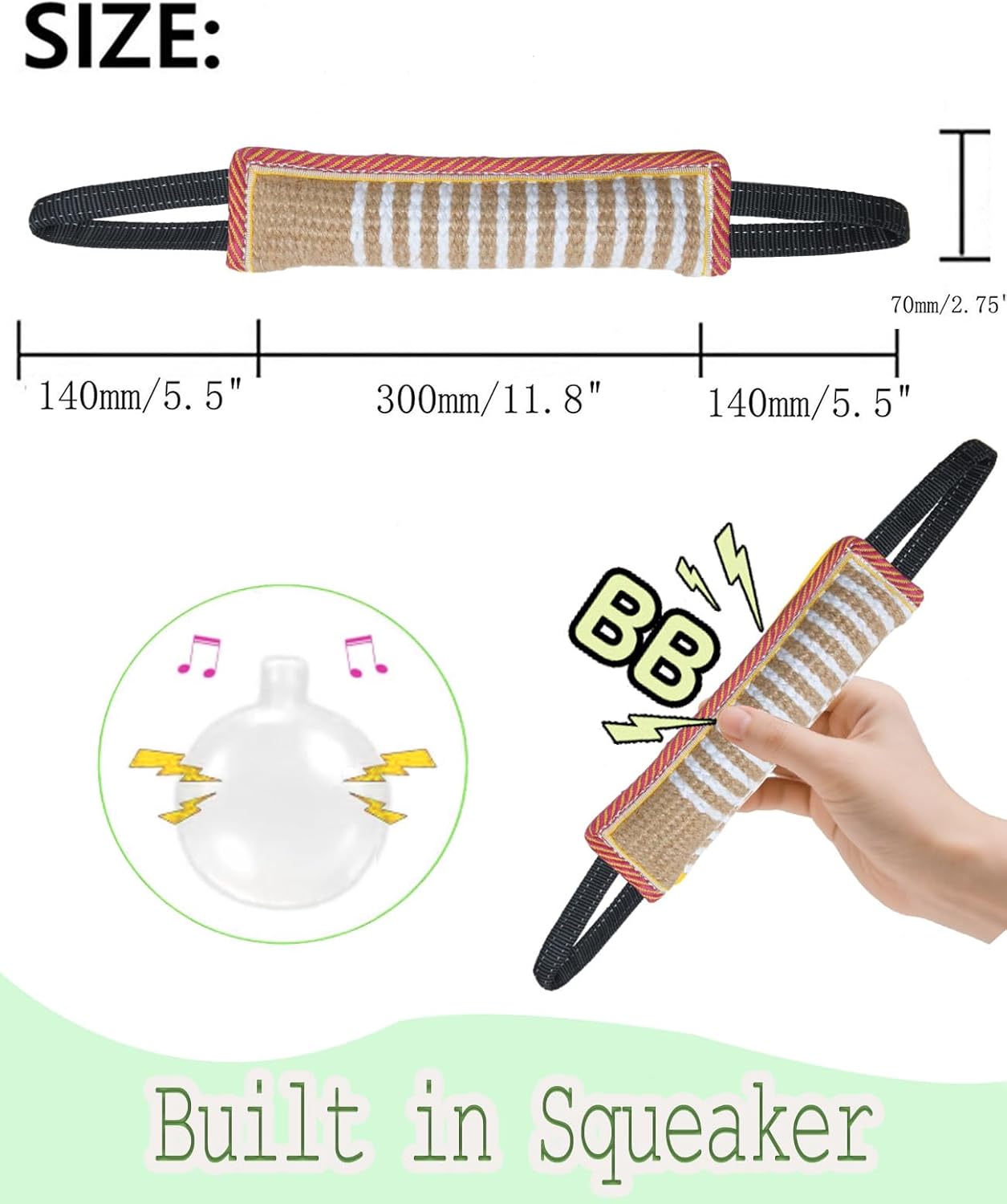 Clysoru Tug Toy for Dogs Squeaky Toy with 2 Strong Handles Lasting Training Equipment Puppy to Large Dog Interactive Toys of War Pull Indestructible Rope Pet Crinkle Teething (Flower)