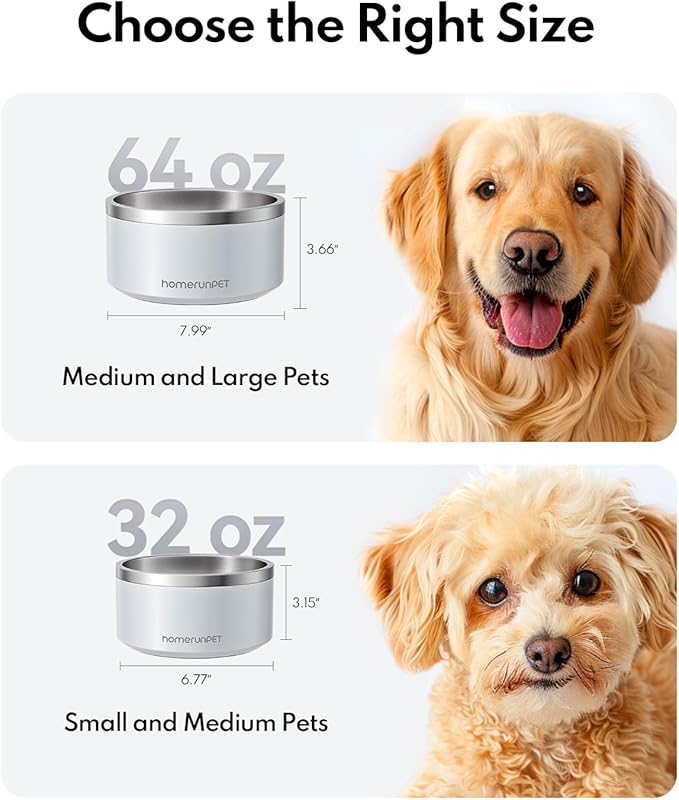 Homerunpet Double Wall Stainless Steel Dog Bowls, Non-Slip Base, Dishwasher Safe, Durable Pet Food & Water Bowl for Dogs & Cats(32oz, Steel Blue)