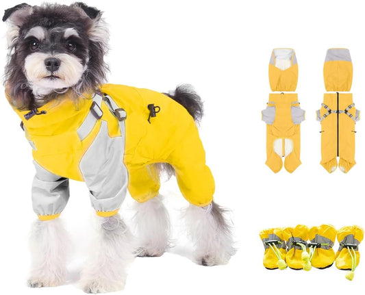 Waterproof Dog Raincoat with Windproof Design Adjustable Fit for Small Medium Large Dogs, Puppies Includes Anti-Slip Dog Shoes for Hardwood Floors and Water Protection, Light-Weight (M)