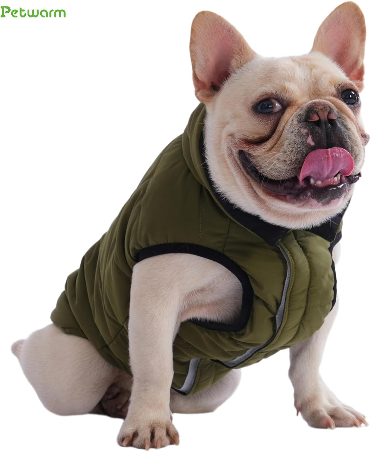 PetWarm Reversible Dog Winter Coat, Windproof Dog Puffer Vest, Soft Vest for Dogs with Hook-and-Loop Strap for Easy Dressing, Waterproof Coat for Dogs with Adjustable Fit, Green, S