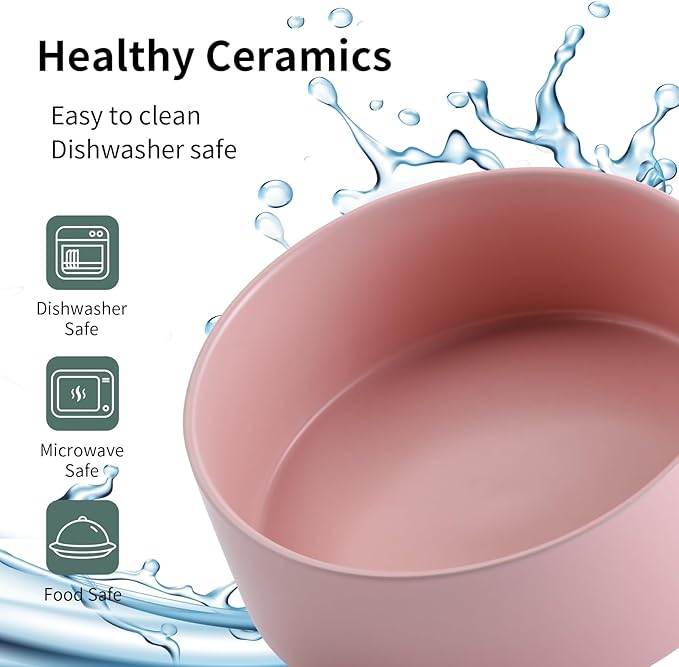 Pink Elevated/Raised Dog Bowl Ceramic for Medium Large Sized Breed,Dog Food Water Bowl with Stand,8 in 7.6 Cups Non Slip Heavy Weighted