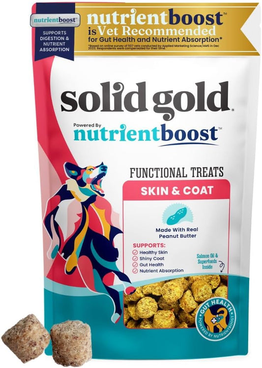 Solid Gold Healthy Dog Treats - Functional Peanut Butter Dog Treats w/Salmon Oil & Superfoods for Skin & Coat + Gut Health - Gluten Free Healthy Training Treat for Dogs of All Ages & Sizes - 5.2oz
