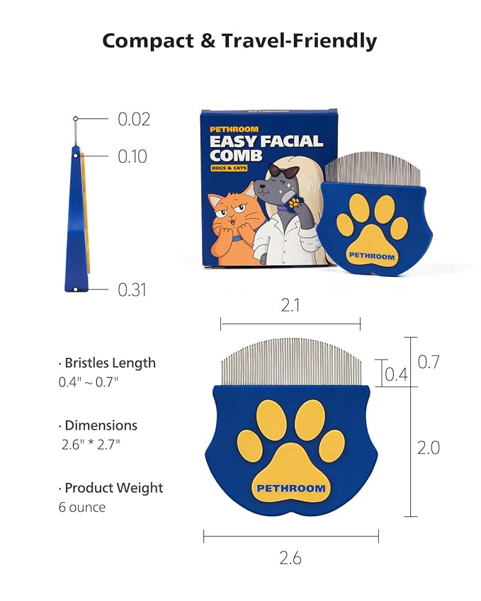 PETHROOM Professional Eye Comb for Pets | Stainless Steel Tear Stain Remover for Cats & Dogs | Gentle Round-Head Grooming Tool | Compact & Portable for Eye Gunk Removal