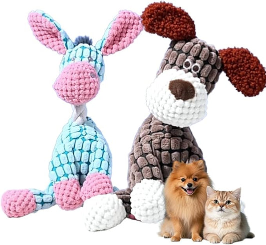 2026 New Indestructible Dog Toy, Durable Dog Stuffed Toys for Aggressive Chewers, Interactive Squeaky Chew Teething Toys for Small Medium Large Dogs Puppy (Blue+Brown)