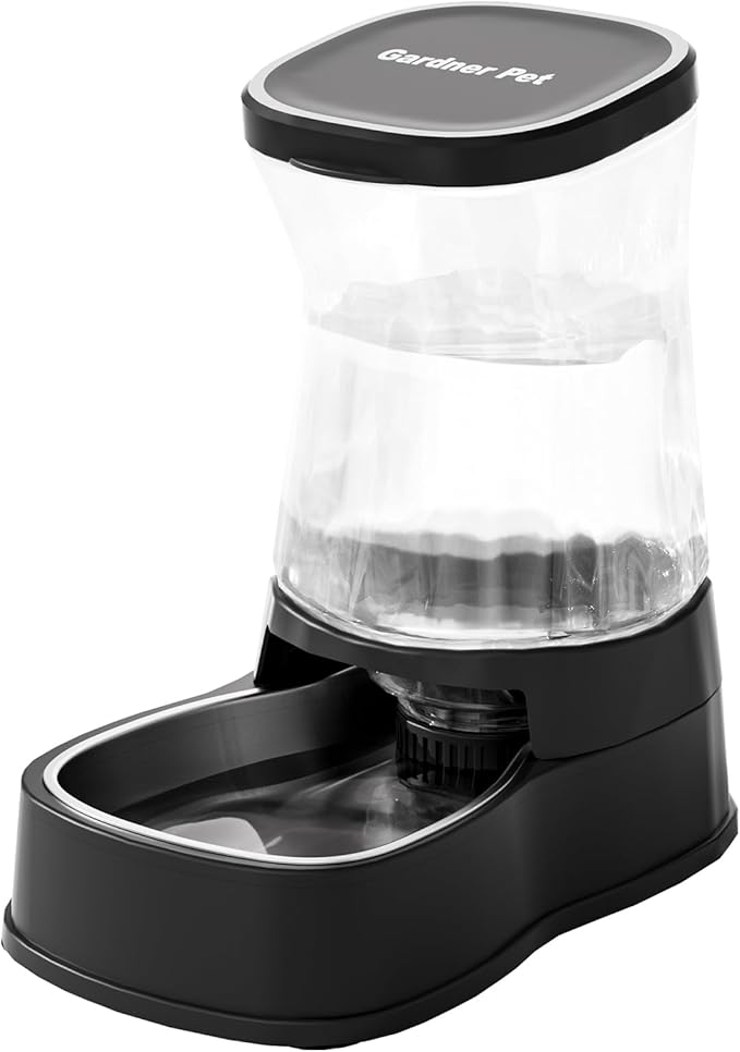 Automatic Gravity Water Dispenser for Dogs, 1Gallon Stainless Steel Dog and Cat Water Bowl Dispenser, Dog Water Fountain Dispenser for Small&Medium Dogs, Cats, Puppies(Black)