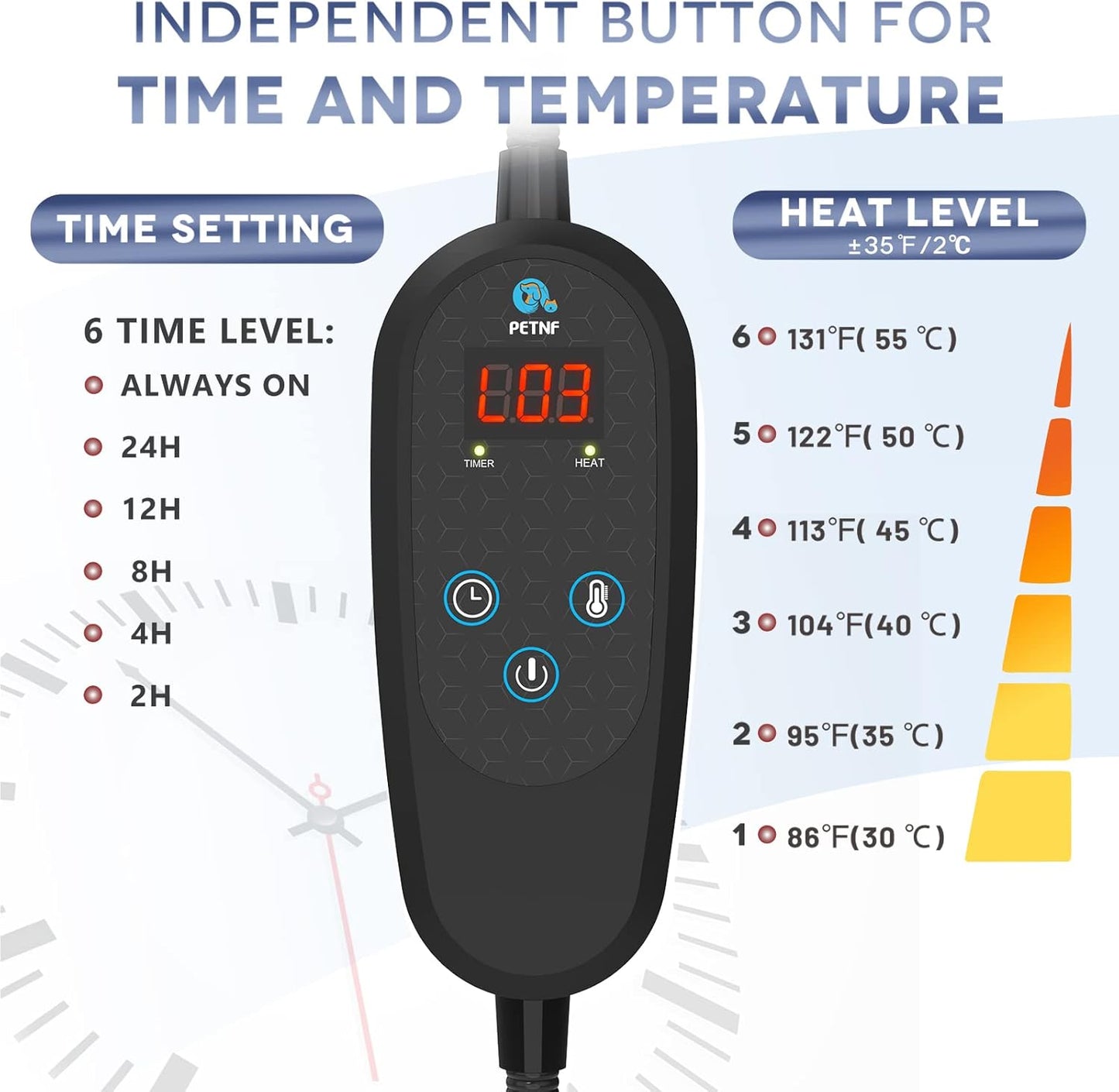 PETNF Pet Heating Pad Temperature Adjustment Dog Anti-bite Puppy with Timer Indoor Waterproof Pet Warming Electric Heated Bed Mat Dog