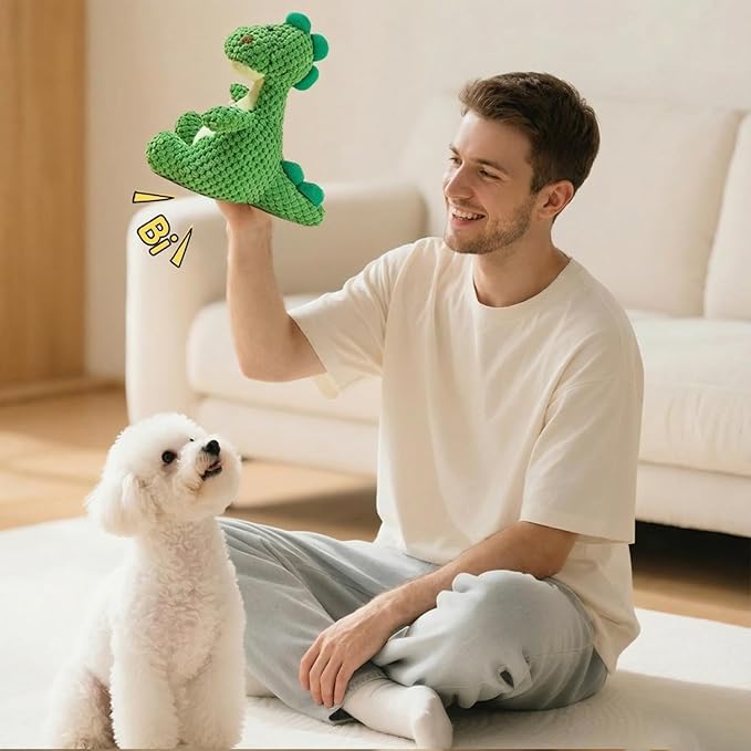 Squeaky Dinosaur Plush Toy for Small Medium Dogs, Textured Chew Toys for Teething Puppies, Fun Interactive Dog Toys for Boredom Relief and Mental Stimulation