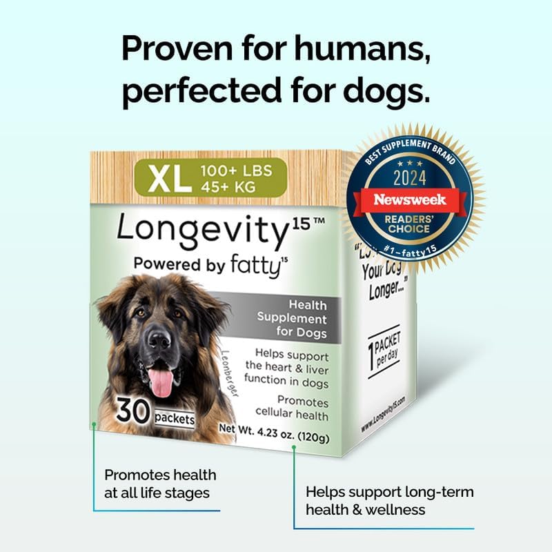 Longevity15 C15:0 Dog Health Supplement (30-Day Supply) & Yummy Combs Dog Dental Treats (8oz Bag) for Extra Large Dogs – C15:0 Fatty Acid for Daily Wellness, Food Topper – VOHC Approved Oral Care