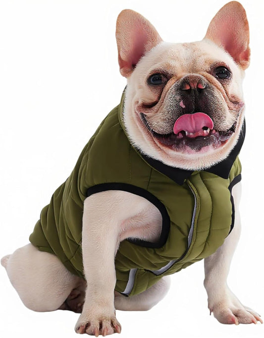 PetWarm Reversible Dog Winter Coat, Windproof Dog Puffer Vest, Soft Vest for Dogs with Hook-and-Loop Strap for Easy Dressing, Waterproof Coat for Dogs with Adjustable Fit, Green, XS