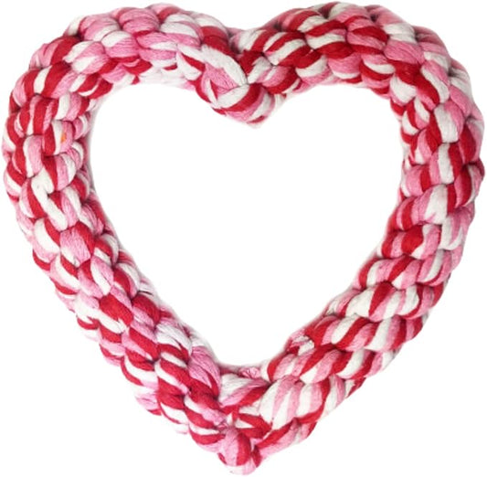Midlee Valentine's Heart Rope Dog Toy (6" x 6")- Pink, Red, White Cotton Chew Gift