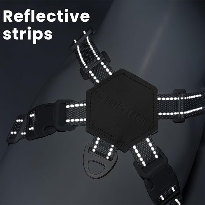 Patas Lague Dog Harness with Leash Set Adjustable Soft Padded Step-in Dog Vest No Choke No Pull Reflective for Small Medium Pets with Poop Bags and Dispenser, Solid and No-chew, Black S