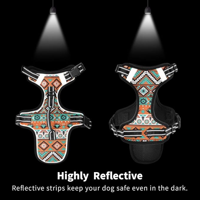 xigua Aztec Geometric Dog Harness, No Pull Pet Vest Harness Reflective Breathable Small & Medium Dog Harness with Nylon Handle