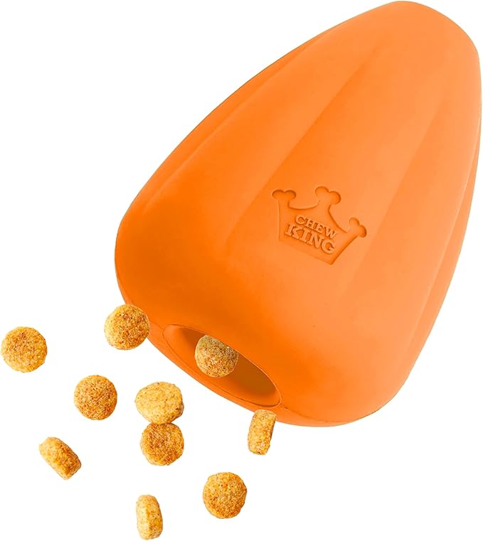Chew King by Mammoth Premium Treat Dog Toy, Extremely Durable Natural Rubber Toy, Bacon Flavored Dog Treater, Medium - Orange