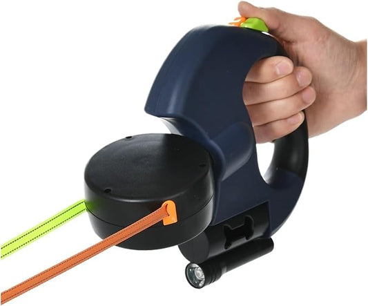 Compatible for Double Head Dog Leash Poop Bag Dispenser Dual Reflective Pet Cat Automatic Extendable Puppy Traction Rope(Blue)