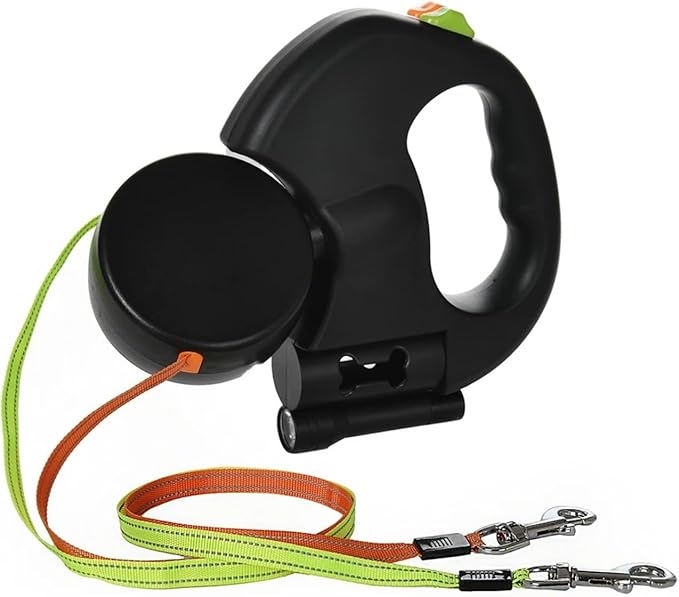 Compatible for Double Head Dog Leash Poop Bag Dispenser Dual Reflective Pet Cat Automatic Extendable Puppy Traction Rope(Black)