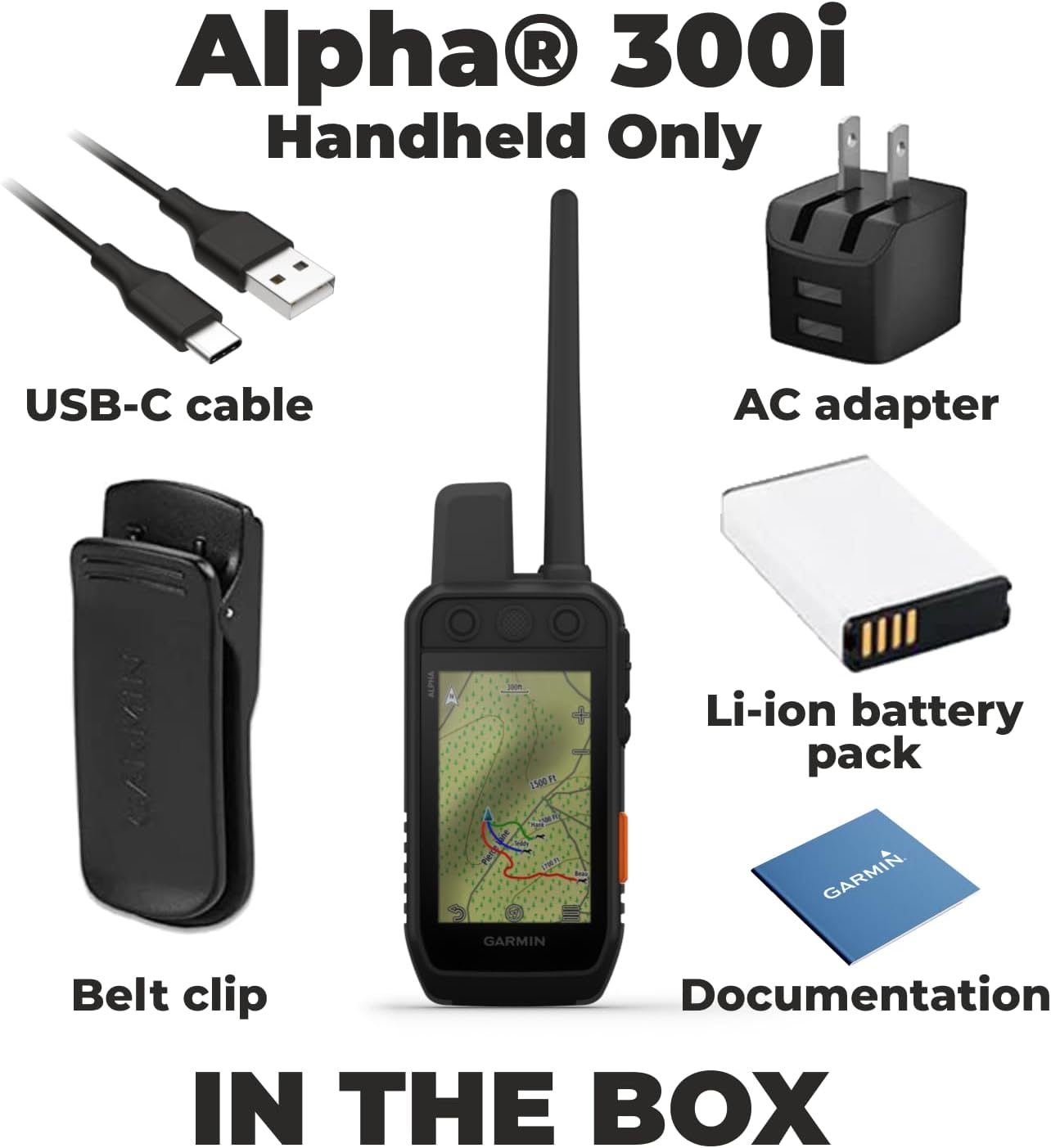 Wearable4U - Garmin Alpha 300i Advanced Dog Tracking and Training Handheld with inReach Technology with Leash and Whistle Bundle