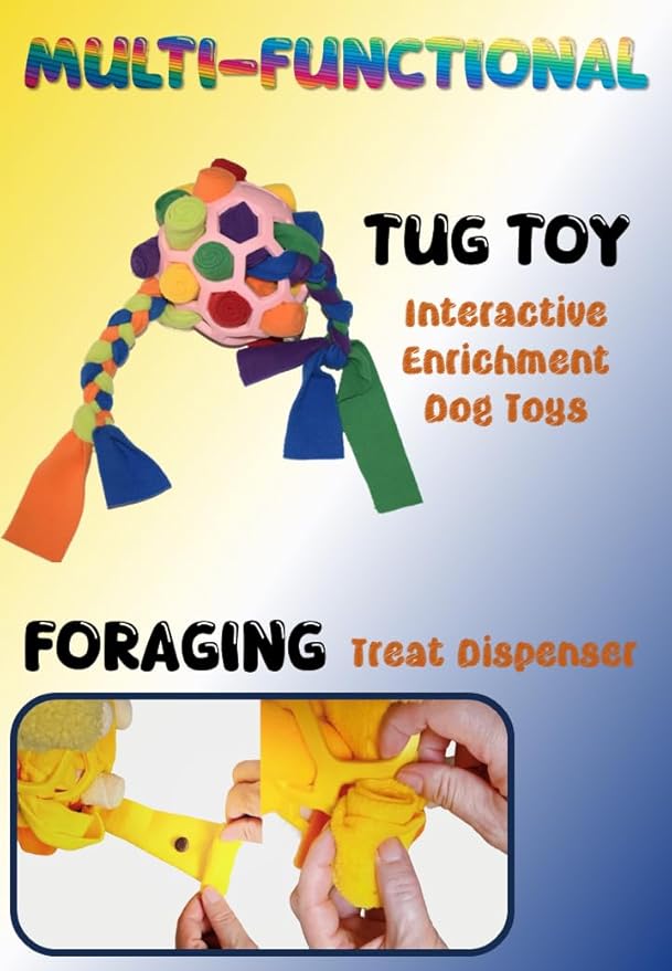 PET-ELF Caterpillar Snuffle Ball for Dogs, Interactive Tug Toys, Treat Dispensing Puzzles, Improve Foraging Skills, Slow Feeder, Indoor and Outdoor Enrichment Toy, Multifunction, Yellow, 1 Pack