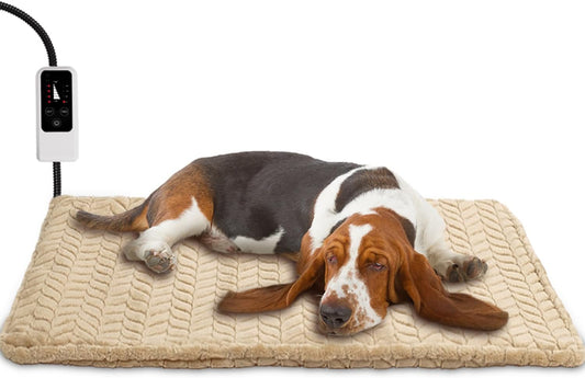 Heeyoo Pet Heating Pad, Adjustable Temperature Dog Cat Heating Pad with Timer, Waterproof Heated Dog Bed with Chew Resistant Cord, Auto Power-Off Indoor Pet Heated Mat for Dogs and Cats, 28" x 16"