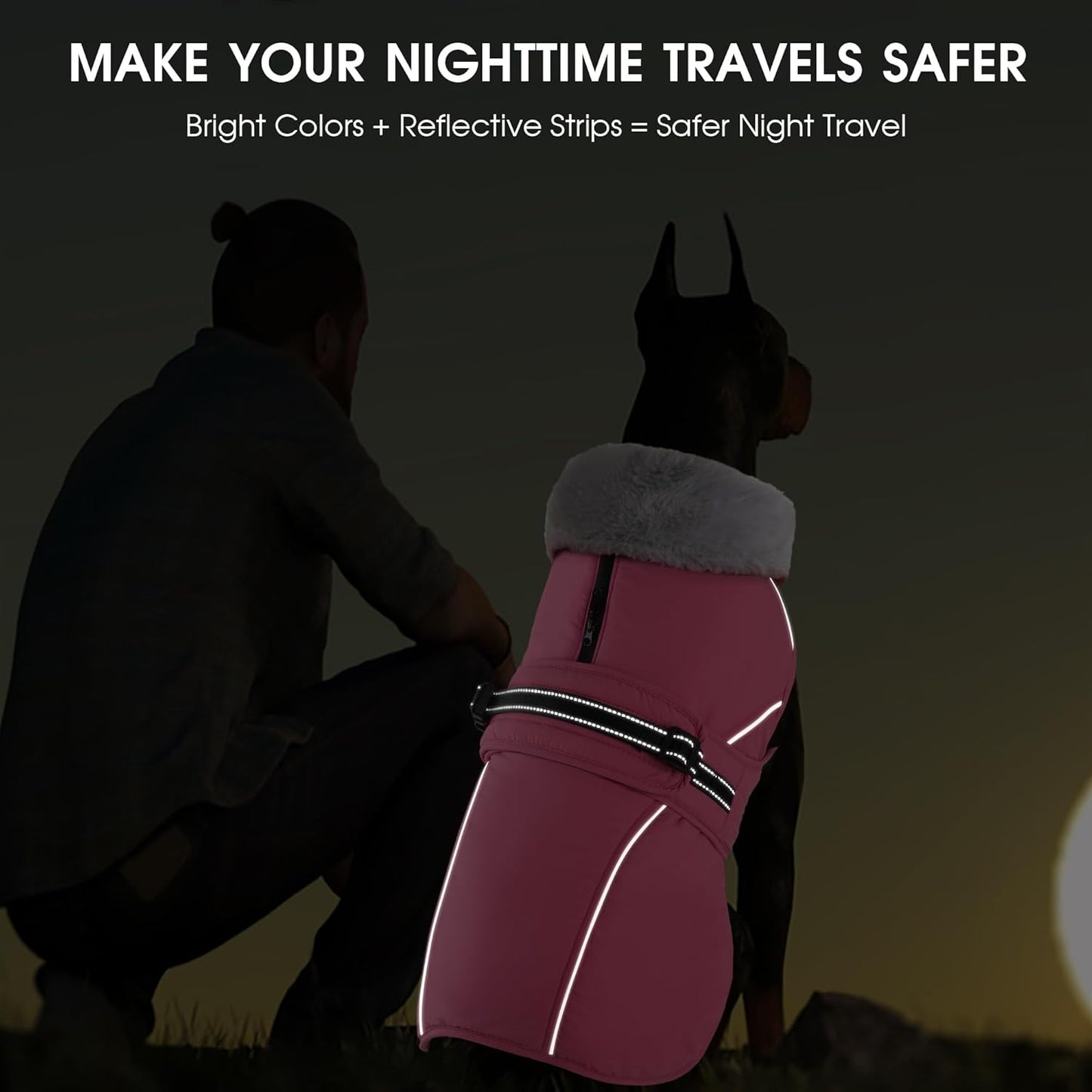 PETDSH Dog Coat Large, Windproof Dog Jacket with Warm Fleece Lining, Thickened Collar Dogs Winter Coat, Adjustable Reflective Pet Coats for Cold Weather (Pink, XX-Large)