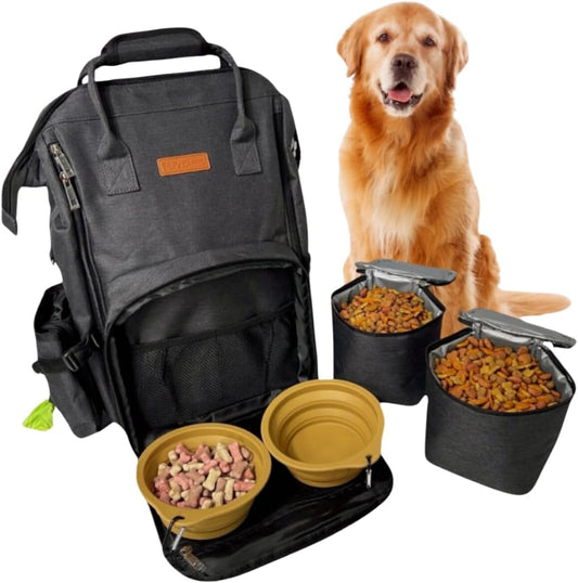 Tito's Closet Dog Travel Bag Includes Pet Travel Accessories 2-Pack Travel Bowl, 2 Dog Food Containers, Treat Bag (Black), DB2024