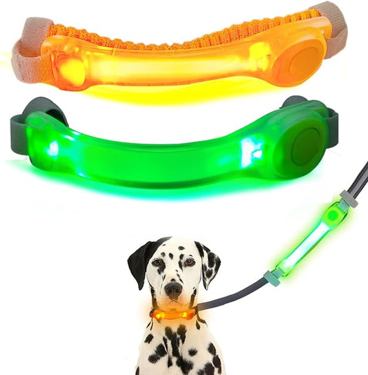 2 Pack LED Light for Dog Leash Harness, Light Up Dog Collar with Nylon Stickers, Waterproof Glow Light Easy to Attach to Collar Leash and Harness, Safety LED Light Up Band for Dogs at Night Walking