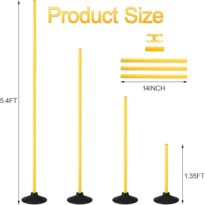 6 Pack Agility Training Pole for Soccer/Dog Soccer Agility Poles Adjustable Football Basketball Speed and Agility Training Equipment for Football Rugby Basketball 5.4FT with Round Rubber Base