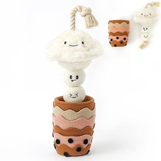 Milk Tea Plush Dog Toy Snuffle Toys for Dogs Slow Feed, Interactive Dog Enrichment Treat Puzzle,Puppy Chew Toy, Machine Washable Enrichment, Made of Recycled Materials, All Breed Sizes