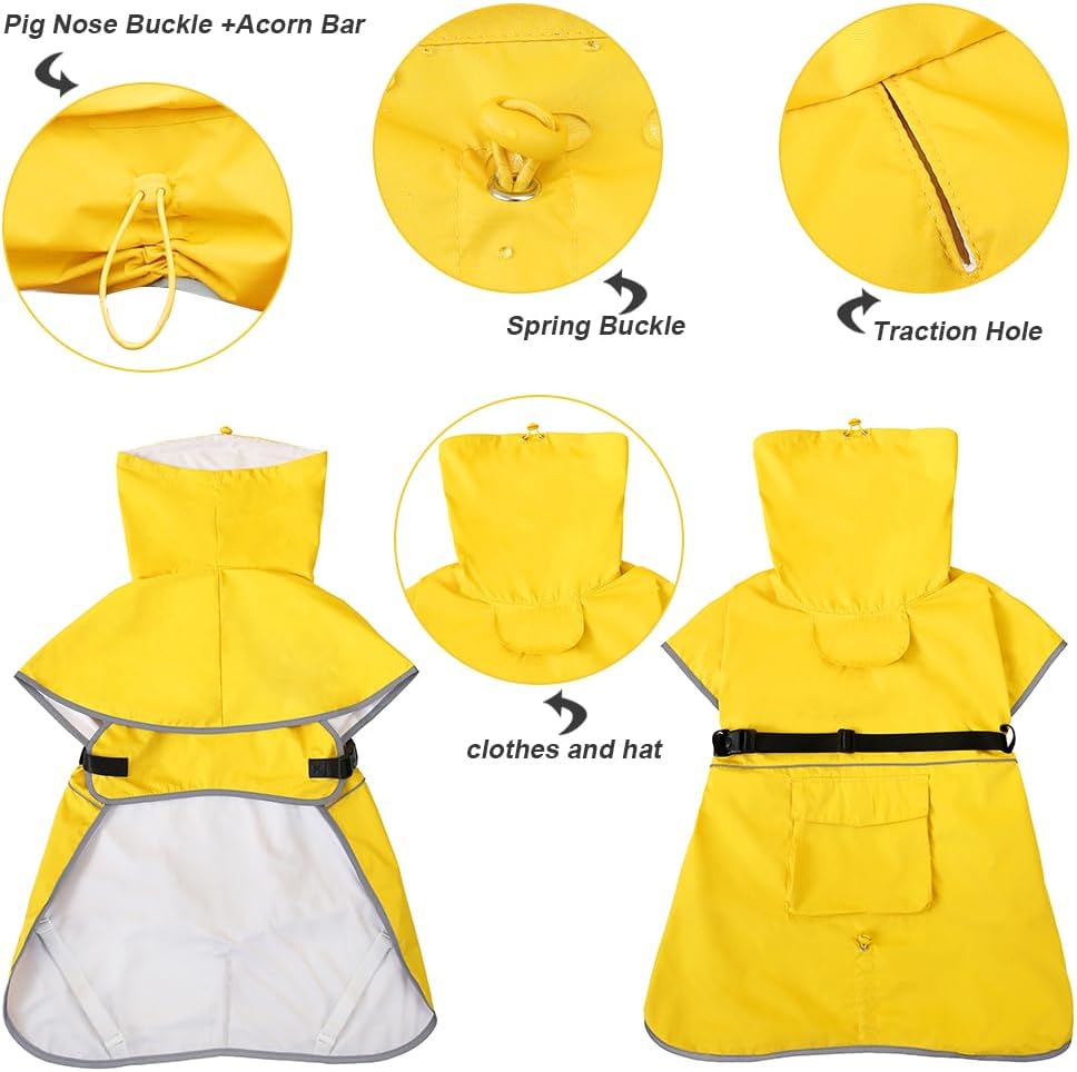 Waterproof Dog Raincoat Hooded Slicker Poncho Raincoat for Medium Large Dogs, Adjustable Dog Rain Coat Jacket(Yellow, 6XL)