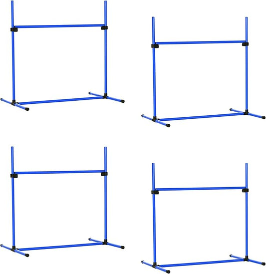 PawHut 4 Piece Dog Agility Training Equipment for Dog Agility Course with Adjustable Height Jump Bars, Included Carry Bag, & Displacing Top Bar, Blue