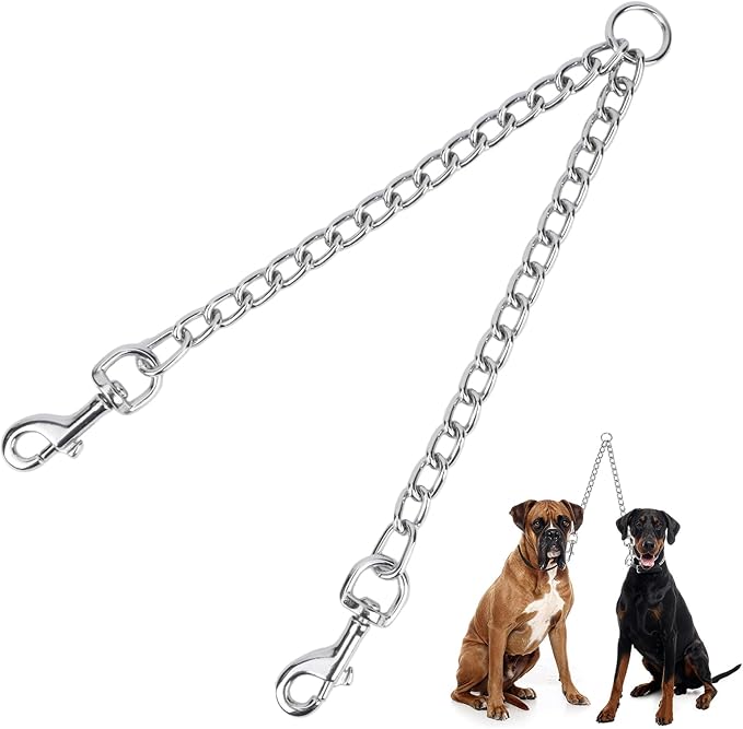 Pet Chain Stainless Steel Double-Head Dog Leash Twin Lead Traction Belt for Small Middle Large Dogs Safety Training (L)