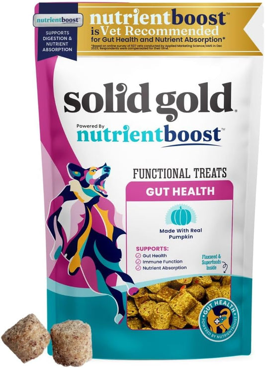 Solid Gold Healthy Dog Treats - Functional Pumpkin Dog Teats w/Flaxseed & Gentle Superfoods for Gut Health & Digestion - Gluten Free Healthy Training Treat for Dogs of All Ages & Sizes - 5.2 oz