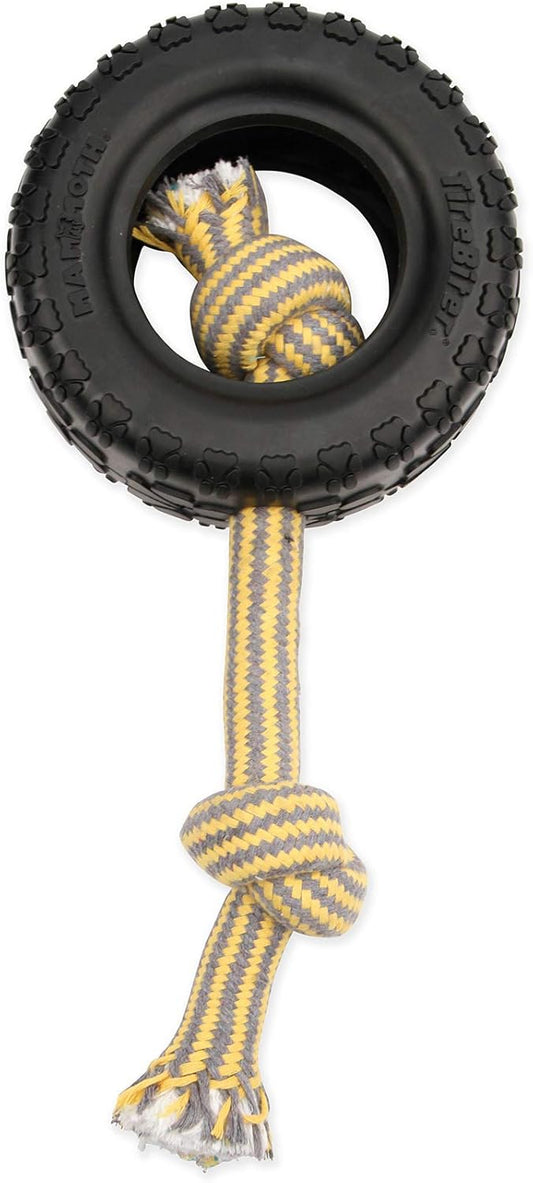 Mammoth Pet Products TireBiterII with Cotton-Poly Rope-Natural Rubber Dog Toys for Extreme Chewers-Dog Toys for Extra Long Interactive Play-Aggressive Chewer Toys for Large-X-Large 7" Black (35018F)